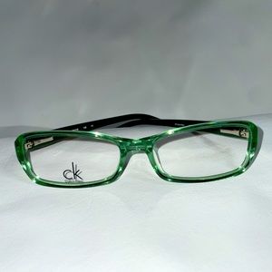 Calvin Klein frames with stock lens.  Hinges are perfect. Light wear.
